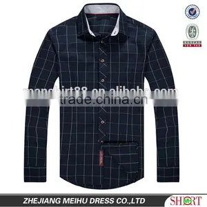 2016 Navy Blue Men Button Down Plaid Slim Fit Casual Shirt thumbnail-1