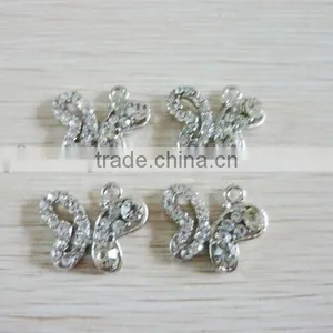 2014 New Hot Fashion Charm 316L Surgical Stainless Steel Butterfly Shaped Gem Clear Stone Dangle Pendant thumbnail-1