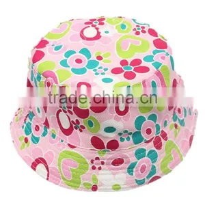 Flowers Heart Print Children Fisherman Canvas Hat Bucket Caps thumbnail-1