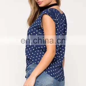 Custom 100% Polyester Woman Round Neck Dot Printed T-shirt thumbnail-3
