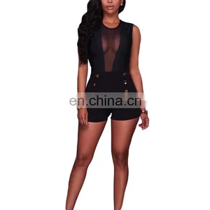 2017 Fashion Ladies Deep V Neck Transparent Sexy One Piece Bandage Women Jumpsuits thumbnail-5
