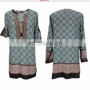 OEM Factory Price Indonesia Rayon Tile Print Tunic Dress thumbnail-4