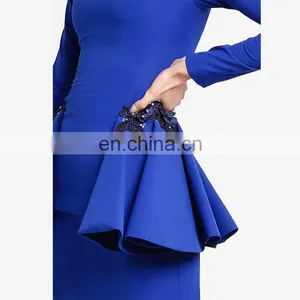 High Quality Islamic Clothing Custom Women Plain Blue Baju Kurung Dress thumbnail-5
