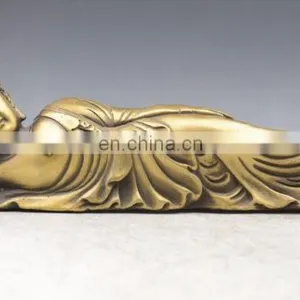 Thailand Temple Bronze Brass Rest Sleep Sakyamuni Reclining Buddha Statue thumbnail-1