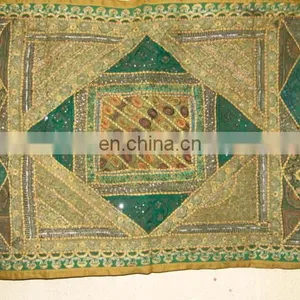 Wholesale Old Sari Patchwork Tapestry Wall Hangings Handmade Silk Beads Work Runner thumbnail-2