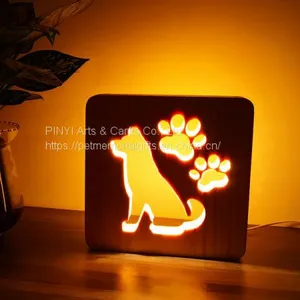 Carved Pets Personal Memorial Gifts Wooden LED Dog and Paws Light thumbnail-1