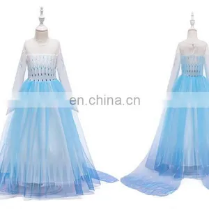 New Snow Queen Anna Elsa 2 Christmas Dress Kids Halloween Carnival Elsa Costume Girls Crystal Light Blue Long Sleeve Elsa Dress thumbnail-6