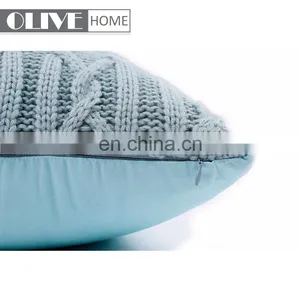 High Quality Home Decorative Light Blue Cushion Cover With Jacquard Cable Knit thumbnail-4