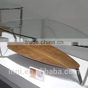 Modern Glass Top & Metal Coffee Table W/wooden Shelf #3222 thumbnail-1