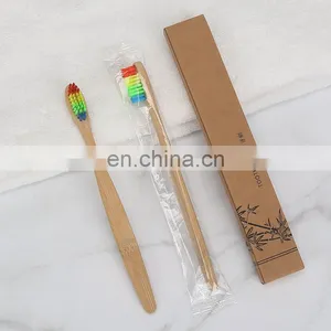 Bamboo Organic Toothbrush Flat Handle Rainbow Bristle Custom Logo Manufacturer thumbnail-2