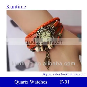 Tree Leaf Pendant Traditional Classic Style Quartz Watch F-01 With Leather Strap, Bronzed Watch Case thumbnail-1