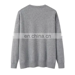 Customizable 100% Cashmere V-Neck Pullover High Quality Knitted Side Split Sweater Plus Size Casual for Winter & Autumn thumbnail-2