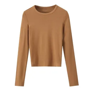 European and American Round Neck Seam Long Sleeve Base Layer Shirt for Women, New Autumn and Winter Style, Slimming and Figure-hugging Inner Wear T-shirt Top. thumbnail-3