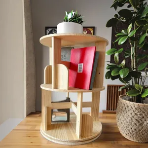 Wooden Display Bookcase Book Storage Bamboo Craft Book Rack Storage Rack Shelves Books Holder Wooden Bookcase Bookshelf thumbnail-5