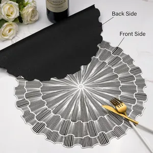 Metallic Placemats Set of 6 Gold Leaf Round Placemats Non-Slip Wipeable Table Mats for Dinner,Party,Wedding Accent Centerpiece thumbnail-2