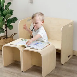 Children's Wooden Table and Chair Safe Arc Angle Multifunctional Desk and Chair Set thumbnail-2