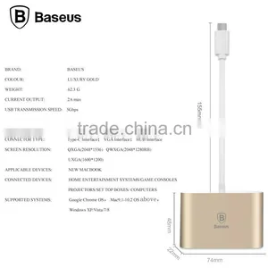 Fashion Baseus 2A 155mm Type-C Aluminum Alloy USB Data Cable To VGA HUB Adapter For TV Game Box Compute TB-0402 thumbnail-3