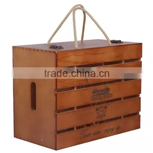 New Arrive Handmade Oak Wood Wine Box 6 Bottles Pine Wood Wine Box Chrismas Wine Bottle Box thumbnail-1