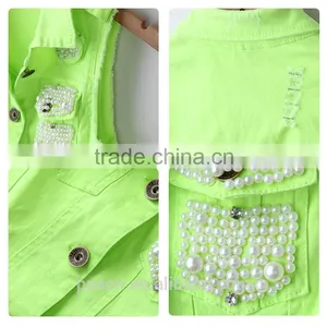 Made in China Latest Fashion Designs Woven Sleeveless Beaded Lemon and Orange Color Ladies Jacket for Women thumbnail-3