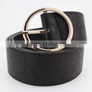 Women's Fashion Belt With Black PU Leather & Gold Circle Buckle in Chinese Factory thumbnail-2
