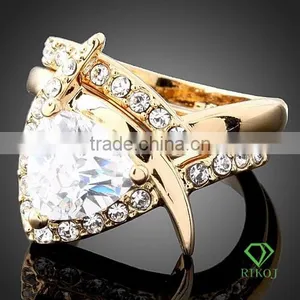 2pcs Yellow Gold Plating Crystal Heart Zircon cz Rings thumbnail-1