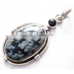 TV Channel!! A2318 Sterling Silver Black Obsidian Pendant Semiprecious Factory Wholesale Gemstone Gold Earrings thumbnail-1