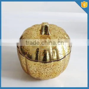 Empty Mini Cookie Glass Jar With Lid Gold-plating Pumpkin Glass Candy Jar thumbnail-1