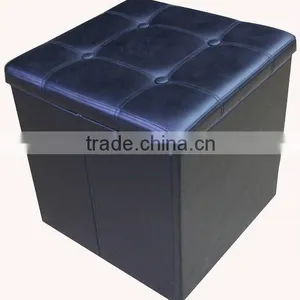 Black PVC Leather Foldable Storage Ottoman With Buttons thumbnail-1
