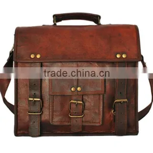 Handmade Vintage Small Leather Shoulder Laptop Bag 11"Satchel Leather Briefcase thumbnail-1