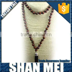Wood Beads Chain Leather Tassel Necklace For Women thumbnail-1