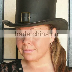 Steampunk Hat Classic Explorer Vintage Buckle Leather Standard SHORT Top Hat thumbnail-2