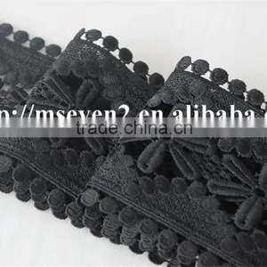 Fashion Design 9cm Black Flower Embroidery Water Soluble Lace for Garment thumbnail-5