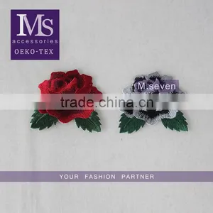 2016 New Patch Work Blouse Designs 6*7cm Red Rose and Gray Rose Flower Embroidery Patches Tim for Clothing thumbnail-1