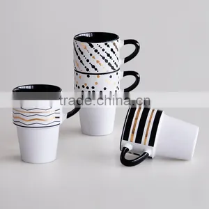 4PCS Set Stackable Ceramic Coffee Mug With Solid Color and Decal thumbnail-1