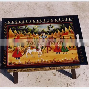 Indian Embossed Hand Painted Wooden Tray With Stand thumbnail-1