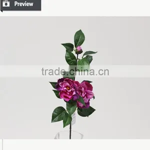 High Quality Indoor Artificial 2 Flowers 2buds Camellia Flowers thumbnail-2