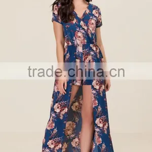 Custom Private Label Fashion Summer Western American Style Adult Woman Floral Print Chiffon Long Skirted Romper thumbnail-5