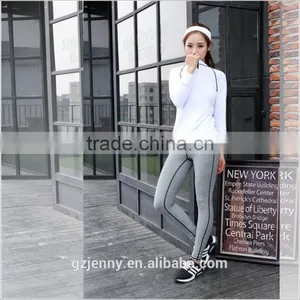 Quality Comfort Soft White Long Sleeve Tops &Gray Full Pants Running Cycling Suit Sportswear Women thumbnail-1