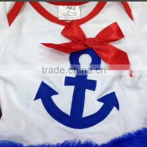 2015 Hot Sell Baby Girl July 4th Bowknot Romper With Matching Bow and Necklace thumbnail-4