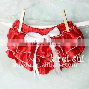 NEW YEAR Baby Girls Red White Satin Ruffles Panties Bloomer Underwear- BS27 thumbnail-1