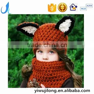 Hot Sale Winter Lovely Fox Crochet Beanie Hat Scarf Set for Baby thumbnail-1
