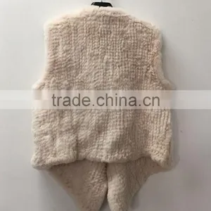 YR1028 Australia Style Lady Fur Vest Cropped Hand Knitted Real Rabbit Fur Gilet thumbnail-4