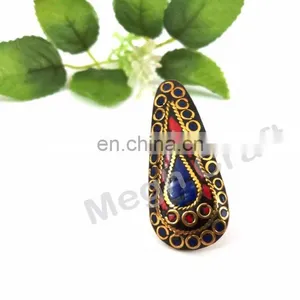 Designer Diamond Ring- Vintage Banjara Handmade BOHEMIAN RINGS-Indian Banjara Gold Plated FASHION RINGS thumbnail-1