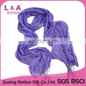 100% Crinkle Silk Scarf Purple Color thumbnail-1