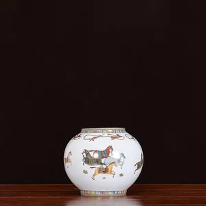 New Chinese Creative Horse Hand Made Color Paint White Ceramic Vase For Shopping Mall Decor thumbnail-2