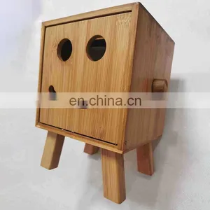 Luxury Hotel tv Shape tv Shape Decorative Toilet Roll Paper Tissue Holder With Leg Bamboo Wooden Storage Box Container thumbnail-3