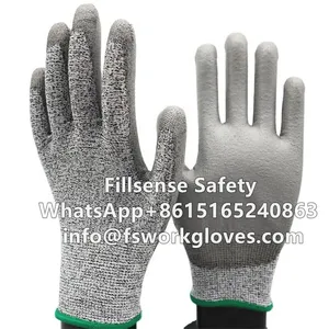 Anti Cut Level 5/C 13 Gauge UHMWPE/HPPE Liner PU Coated Cut Resistant Work Gloves Cut Level 5 Gloves thumbnail-2