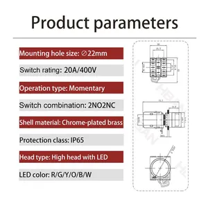 Ip65 22mm High Head Green Dot Illumination 20a 24v Spdt Switch Push Button Momentary thumbnail-2