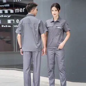 Summer Short Sleeved Work Clothes Set for Male and Female Workers, Workshop Labor Protection Clothing, Sweat Absorbing and Breathable Half Sleeved Work Clothes Wholesale thumbnail-4