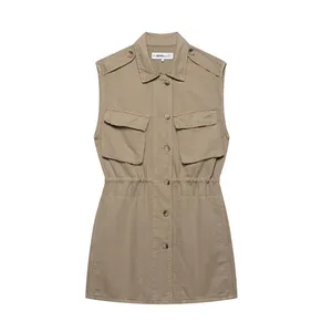2025 Spring/Summer New European and American Style Women's Fashion Casual Pocket Decoration Sleeveless Short Dress thumbnail-1